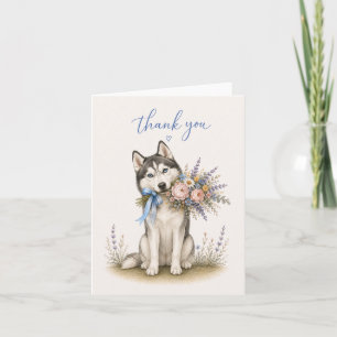 Cartão De Agradecimento Buquê de Flores Siberian Husky Obrigado