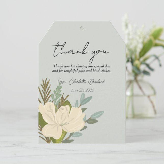 Cartão De Agradecimento Buquê de Gardênia Floral Obrigado Chá de Bebê de N (Em pé/Frente)