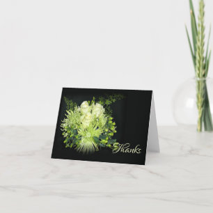 Cartão De Agradecimento Buquê de Noiva de Rosa Verde Elegante Casamento