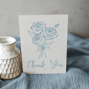 Cartão De Agradecimento Buquê de Rosa Azul Desenhada à Mão para Chá de Noi