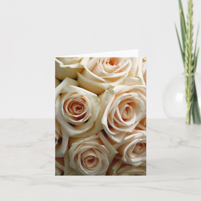 Cartão De Agradecimento Buquê de Rosa Creme - Obrigado (Frente)