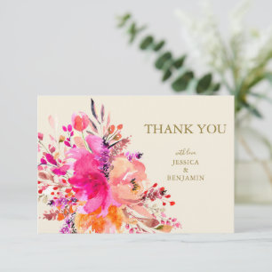 Cartão De Agradecimento Buquê Floral Aquarela Rosa Casamento Personalizado