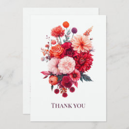 Cartão De Agradecimento Buquê Floral de Coral Vibrante e Fúcsia