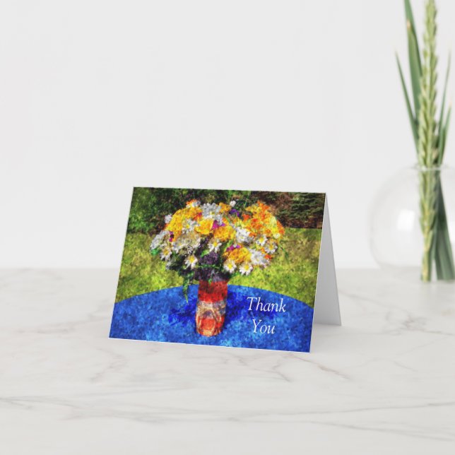 Cartão De Agradecimento Buquê Floral Mason Jar Summer Obrigado (Frente)