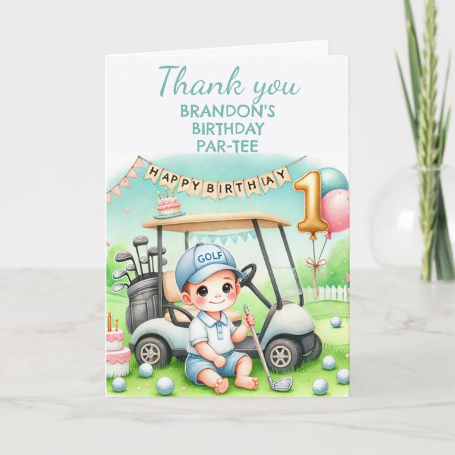 Cartão De Agradecimento Buraco em um primeiro aniversario Golfe Par-tee (Frente)