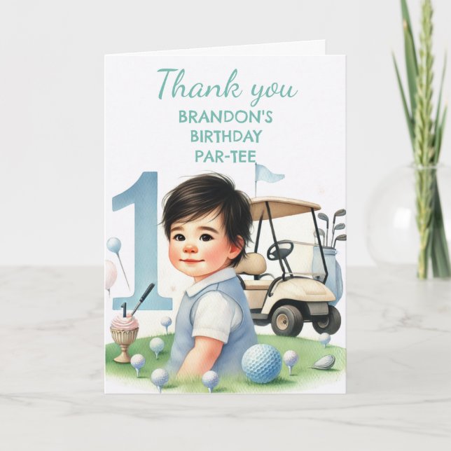 Cartão De Agradecimento Buraco em um primeiro aniversario Golfe Par-tee (Frente)