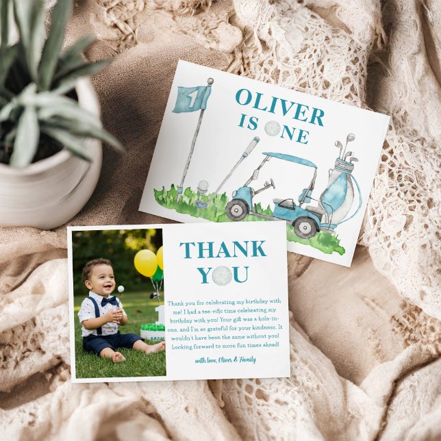 Cartão De Agradecimento Buraco em uma foto de primeiro aniversario de Golf (Criador carregado)