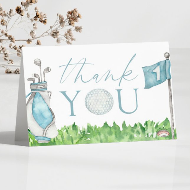 Cartão De Agradecimento Buraco Numa Festa primeiro aniversario Azul De Gol (Criador carregado)