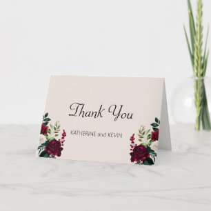 Cartão De Agradecimento Burgandy Green Cream Floral