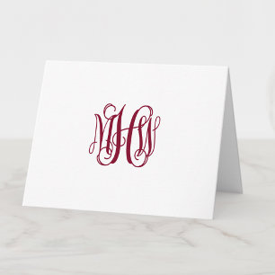 Cartão De Agradecimento Burgundy 3 Monograma inicial com Script de Vinha D