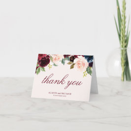 Cartão De Agradecimento burgundy blush blooms wedding thank you card