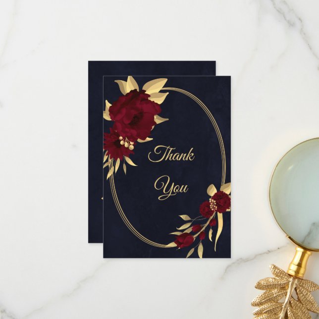 Cartão De Agradecimento Burgundy Chic e marinho de ouro (Frente/Verso In Situ)
