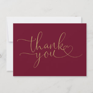Cartão De Agradecimento Burgundy E Dourado Elegante Coração Script