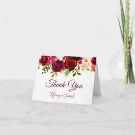 Cartão De Agradecimento Burgundy Elegant Floral Garden Wedding Thank You