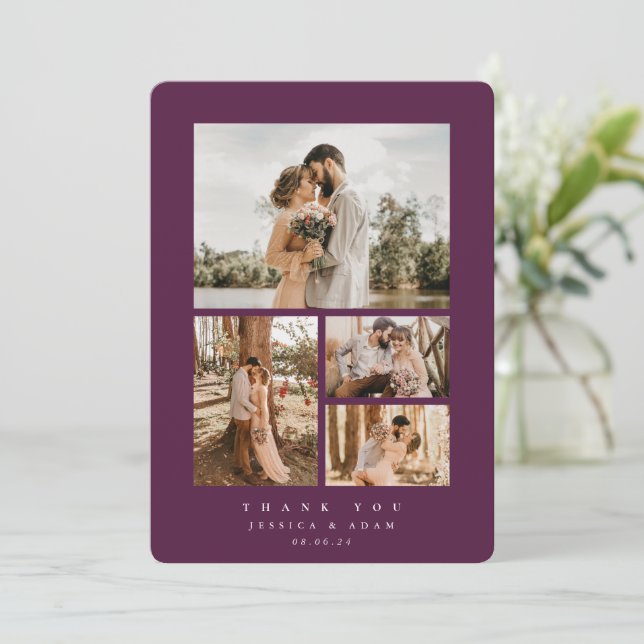 Cartão De Agradecimento Burgundy Elegant Mínimo 4 Foto: Flat (Em pé/Frente)