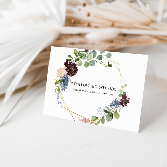 Cartão De Agradecimento Burgundy Floral e Greenery Obrigado (Criador carregado)