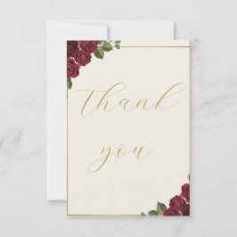 Cartão De Agradecimento Burgundy Floral Gold Script Wedding Thank You Card