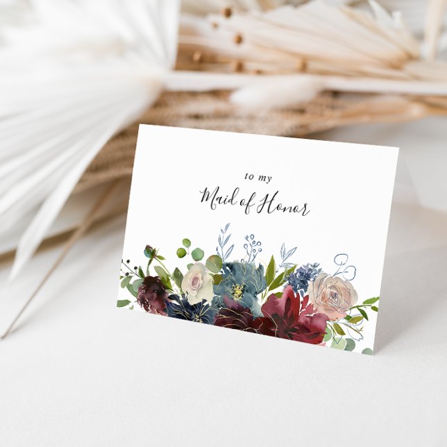 Cartão De Agradecimento Burgundy Floral Greenery Bridal Party Thank You (Criador carregado)