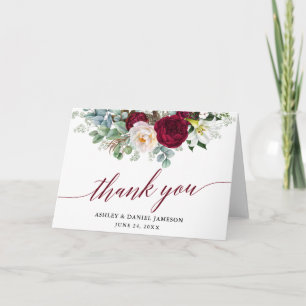 Cartão De Agradecimento Burgundy Floral Greenery Calliografia Dobragem de