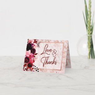 Cartão De Agradecimento Burgundy Floral & Rose Gold Casamento Agradeciment