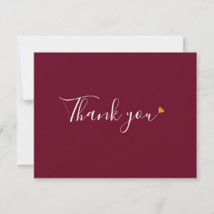 Cartão De Agradecimento Burgundy Gold Heart Chic Script Negócios