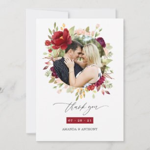 Cartão De Agradecimento Burgundy - Marsala e floral rosa bege casamento Fo