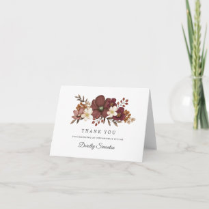 Cartão De Agradecimento Burgundy Mauve Marfim Floral Aniversário de 30 ano