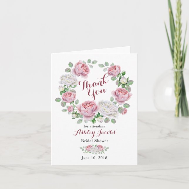 Cartão De Agradecimento Burgundy Pink Country Rose Bridal Shower Thank You (Frente)