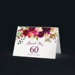 Cartão De Agradecimento Burgundy Red Floral Boho 60th Birthday Thank You<br><div class="desc">Burgundy Red Floral Boho 60th Birthday Party Thank You card 

atching collection in Niche and Nest store. Boho chic burgundy red white watercolor floral Beautiful hand painted watercolor illustration</div>
