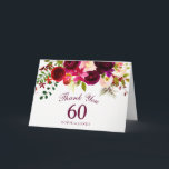 Cartão De Agradecimento Burgundy Red Floral Boho 60th Birthday Thank You<br><div class="desc">Burgundy Red Floral Boho 60th Birthday Party Thank You card 

atching collection in Niche and Nest store. Boho chic burgundy red white watercolor floral Beautiful hand painted watercolor illustration</div>