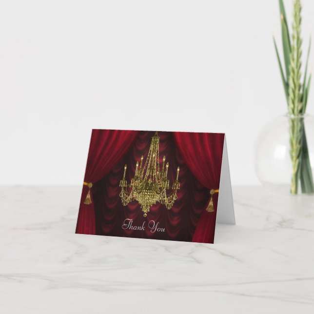Cartão De Agradecimento Burgundy Red Gold Chandelier Thank You Cards (Frente)
