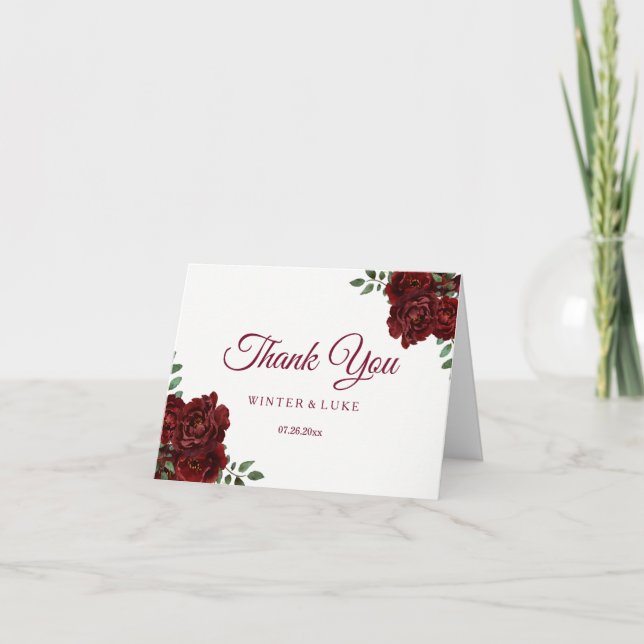 Cartão De Agradecimento Burgundy Red Rose Wedding or Quinceanera Thank You (Frente)