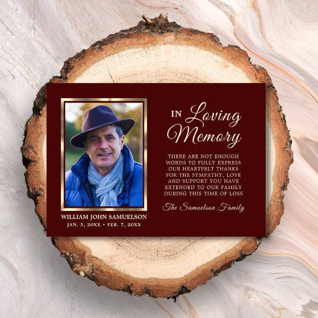 Cartão De Agradecimento Burgundy Sympathy Memória Funeral OBRIGADA Foto (Criador carregado)