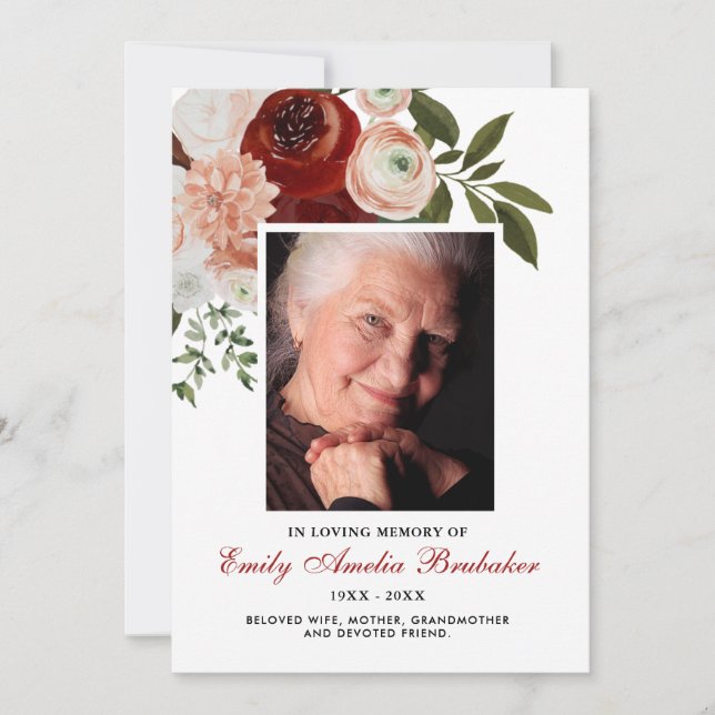 Cartão De Agradecimento Burgundy Terracotta Simpatia Funeral Floral (Frente)