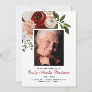 Cartão De Agradecimento Burgundy Terracotta Simpatia Funeral Floral