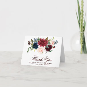 Cartão De Agradecimento Burgundy Vermelho Azul Floral Rústico Boho Obrigad