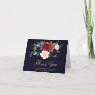 Cartão De Agradecimento Burgundy Vermelho Naval Floral Rústico Boho Obriga