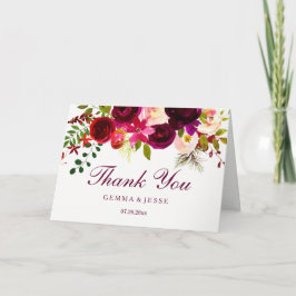 Cartão De Agradecimento Burgundy Vermelho Roxo Floral Boho Casamento Agrad