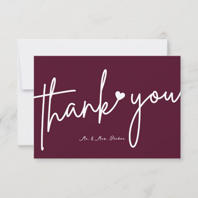 Cartão De Agradecimento Burgundy wedding thank you cards (Frente)