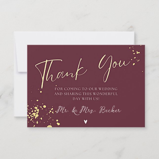 Cartão De Agradecimento Burgundy wedding thank you cards (Frente)