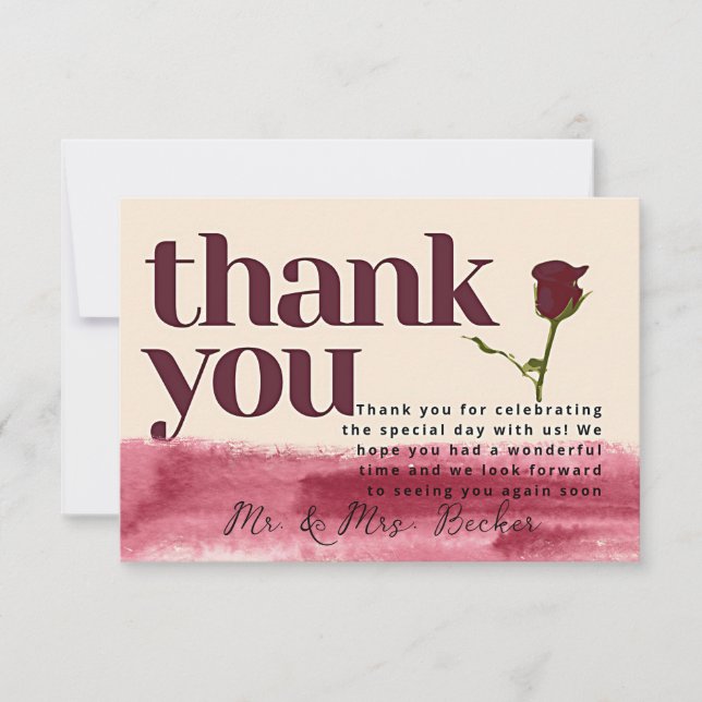 Cartão De Agradecimento Burgundy wedding thank you cards (Frente)