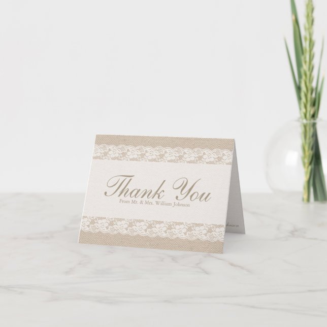 Cartão De Agradecimento Burlap & Lace Thank You Card (Frente)