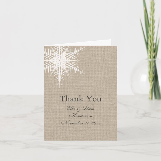 Cartão De Agradecimento Burlap Snowflake Thank You Card (Frente)