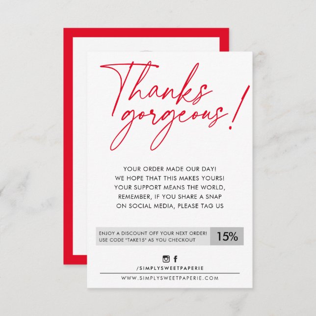 Cartão De Agradecimento BUSINESS DISCOUNT bola moderna caneta vermelha (Frente/Verso)