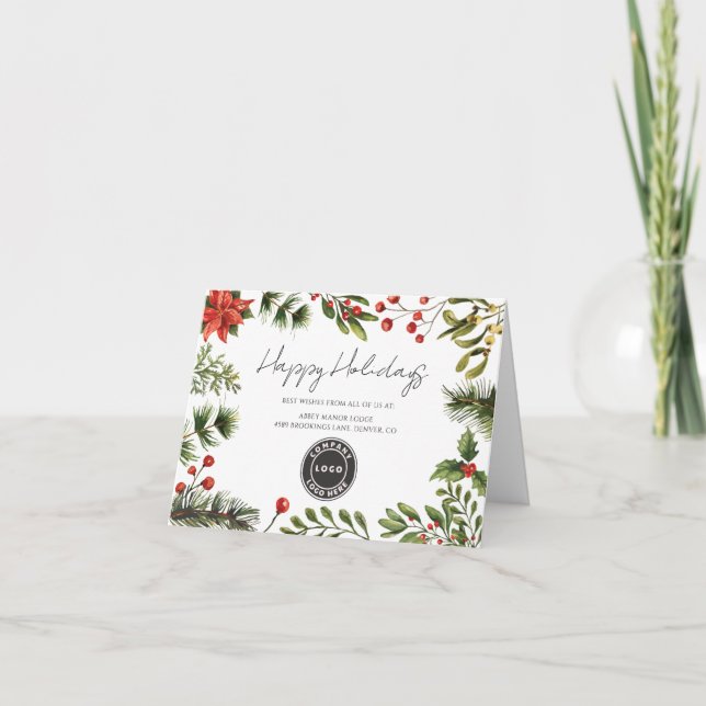 Cartão De Agradecimento Business Logo Employees Christmas Holiday Card (Frente)