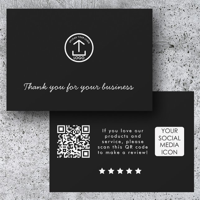 Cartão De Agradecimento Business Logo Review Link QR Code Thank You Black (Business Logo Review Link QR Code Thank You Black)