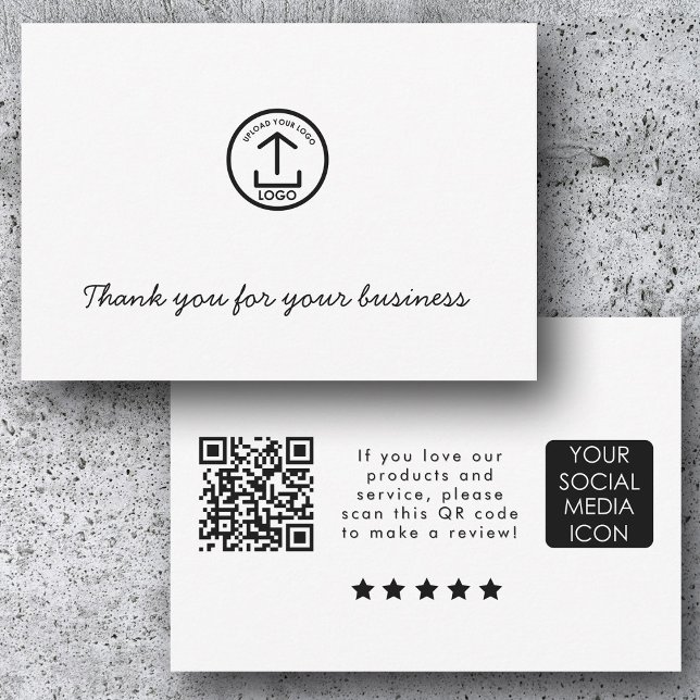 Cartão De Agradecimento Business Logo Review Link QR Code Thank You White (Business Logo Review Link QR Code Thank You White)