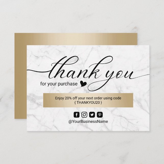 Cartão De Agradecimento Business Obrigado moderno Marble Elegante (Frente/Verso)