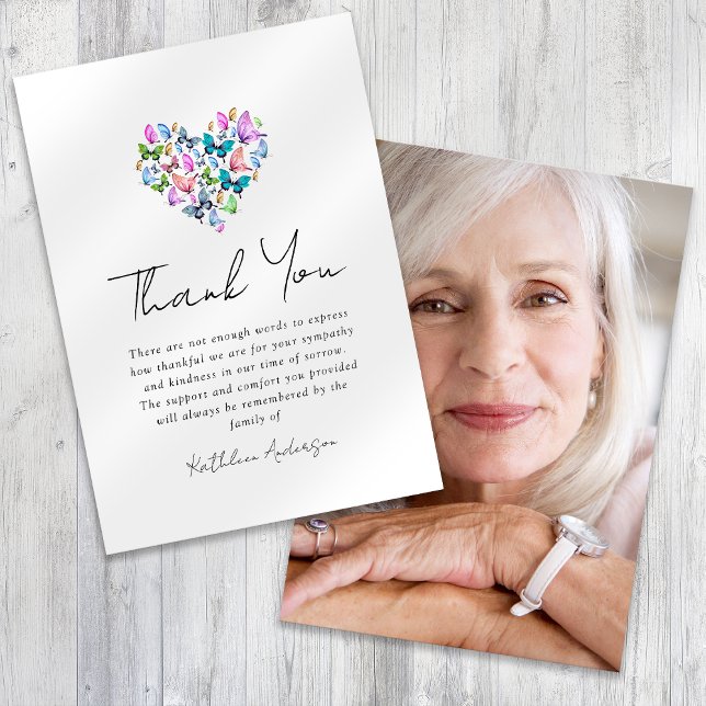 Cartão De Agradecimento Butterflies Heart Photo Sympathy Funeral (Criador carregado)