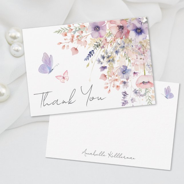 Cartão De Agradecimento Butterfly Blush Pink Purple Wilflower (Butterfly Blush Pink Purple Wildflower Thank You Card)